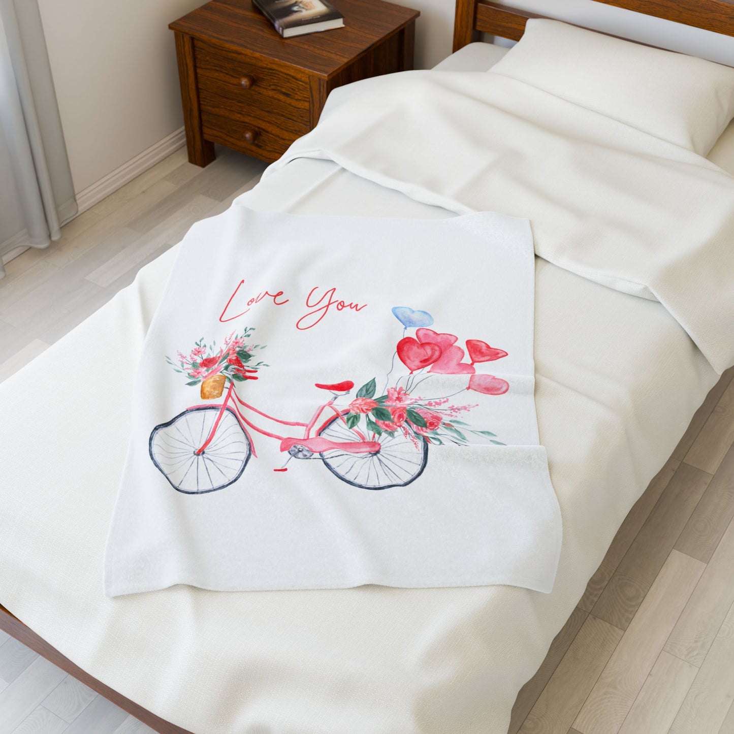 Valentine with Cycle Printed Velveteen Plush Blanket