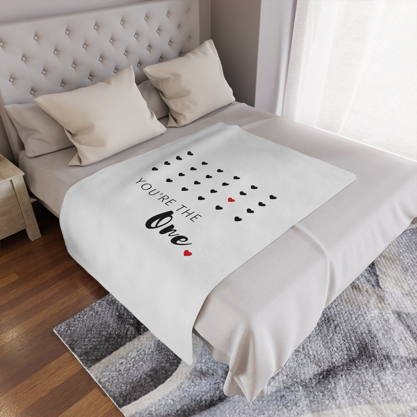 You are the one printed Minky Blanket for Valentine, Black