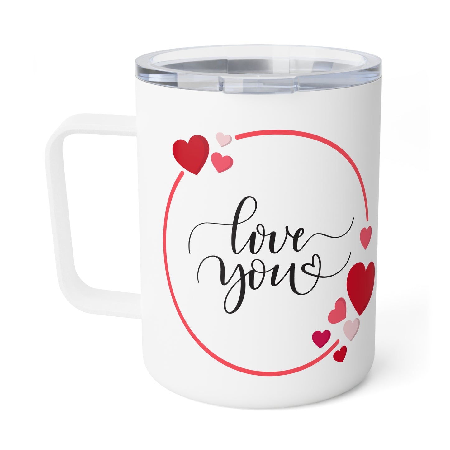 10oz Stainless Steel Travel Mug with “Love You” Heart Design, Romantic Gift for Valentine’s Day or Anniversary