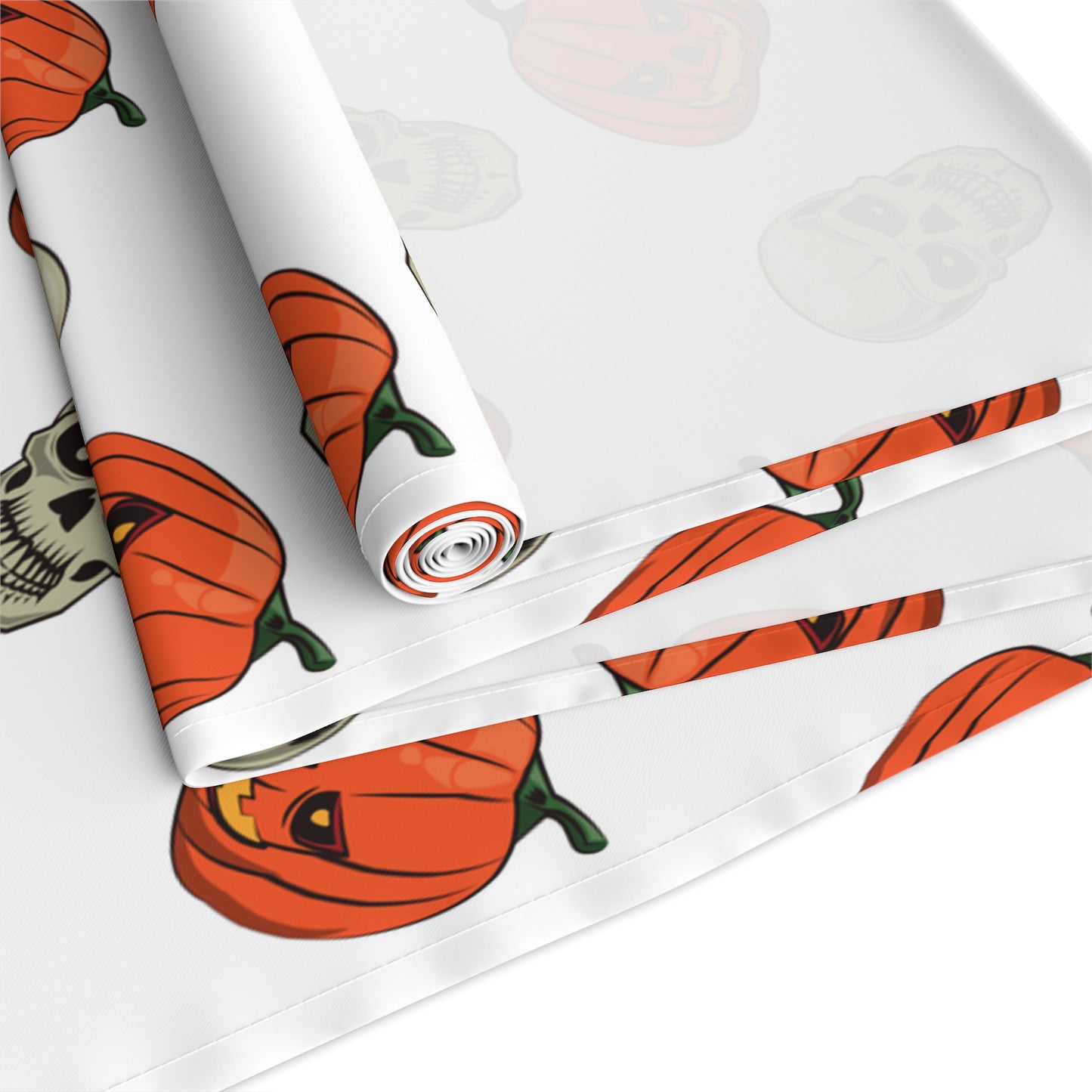 Cartoon Skull & Pumpkin Table Runner – Festive Orange & Gray Halloween Decor