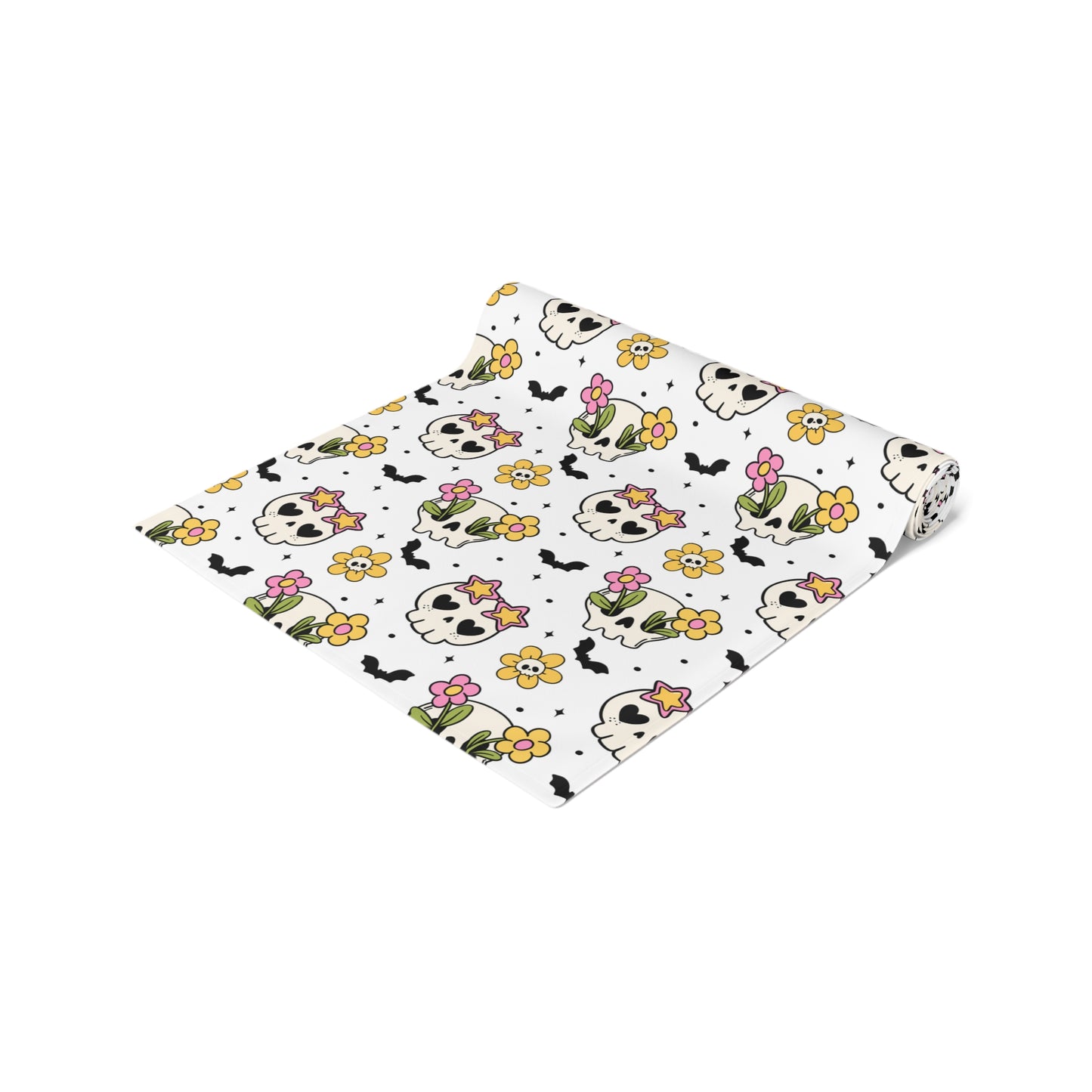 Floral Skull Pattern Table Runner – Pastel Whimsical Halloween Decor
