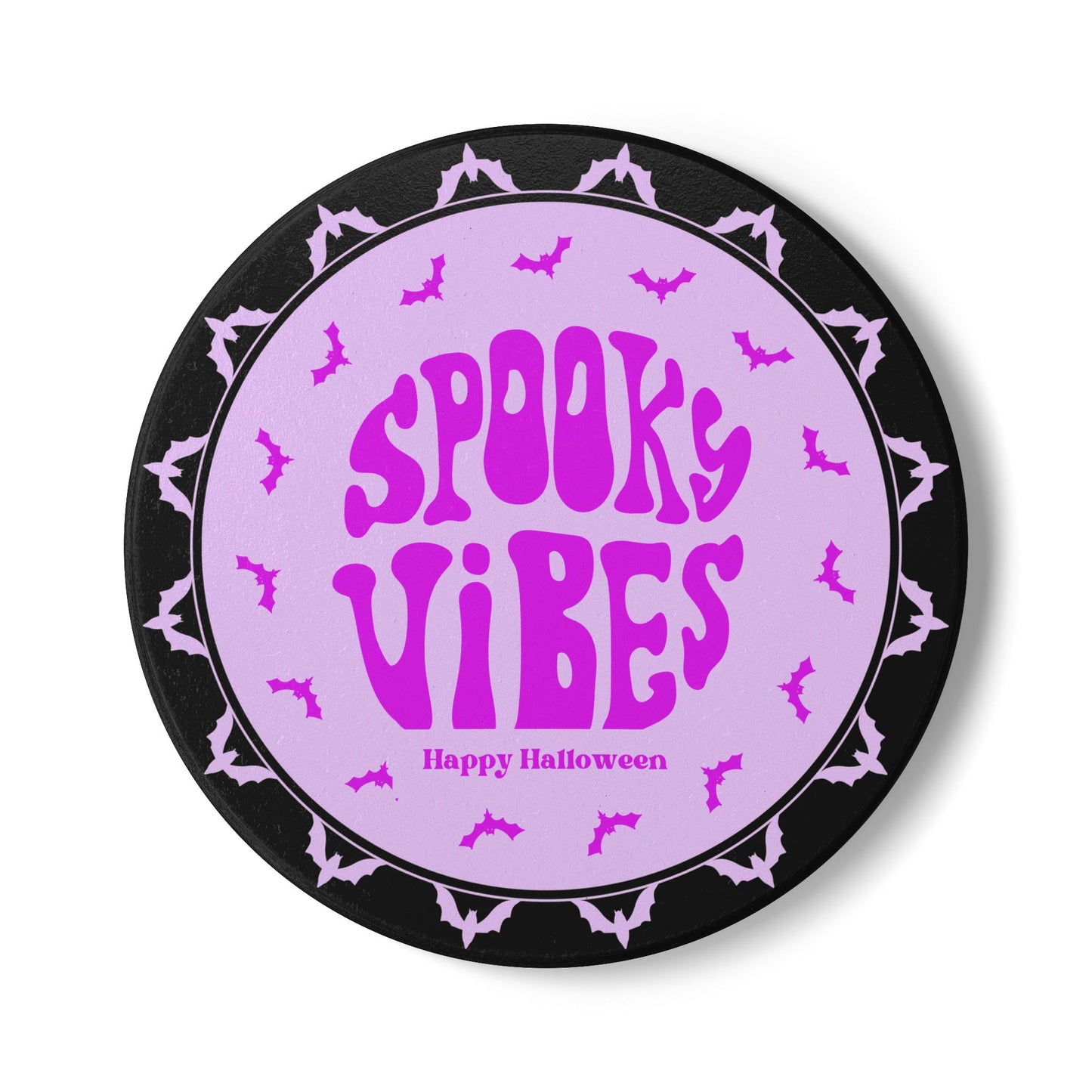 Spooky Vibes Halloween Ceramic Coaster – Festive Purple Drink Accessory
