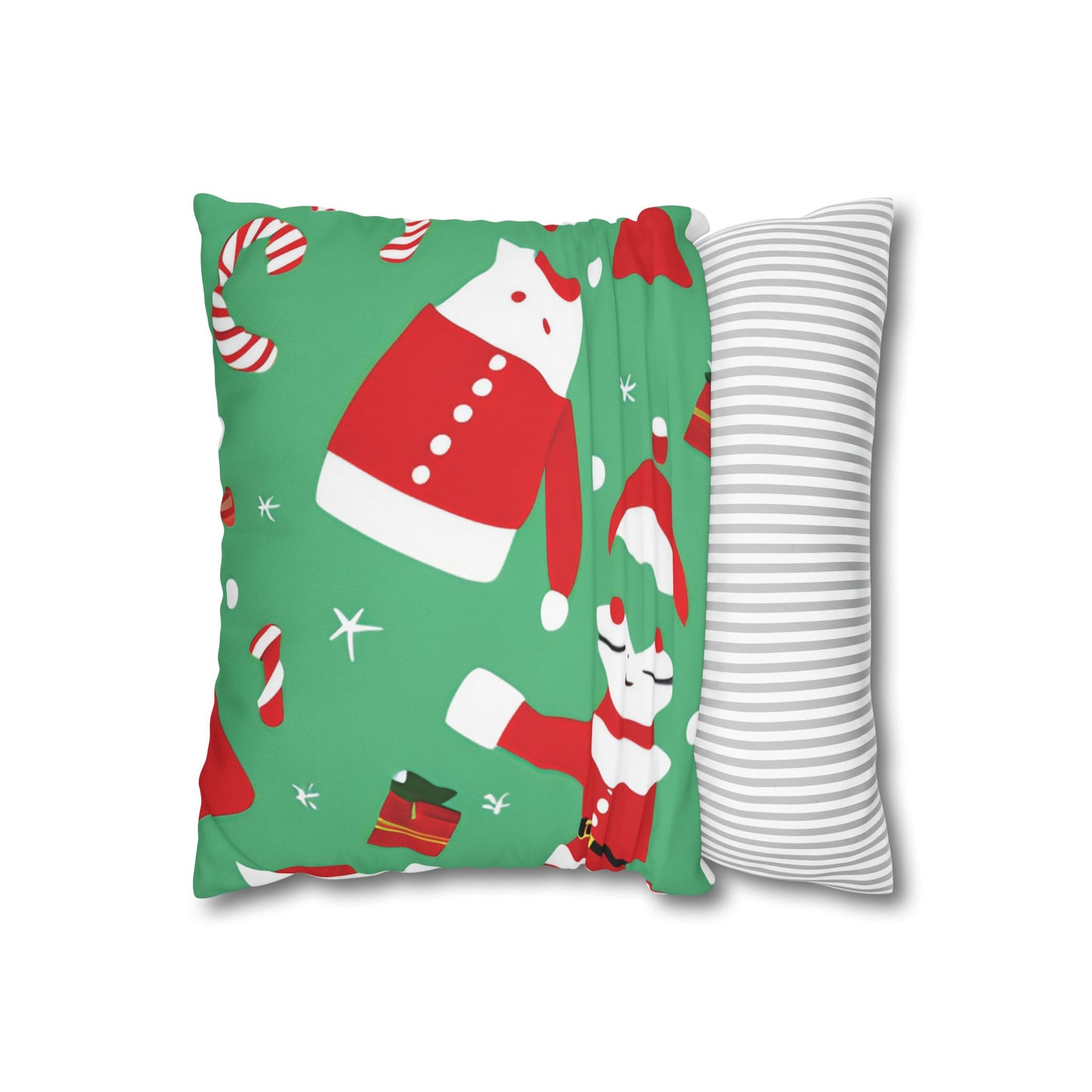 Christmas Spun Polyester Pillowcase with Double-Sided Print and Concealed Zipper