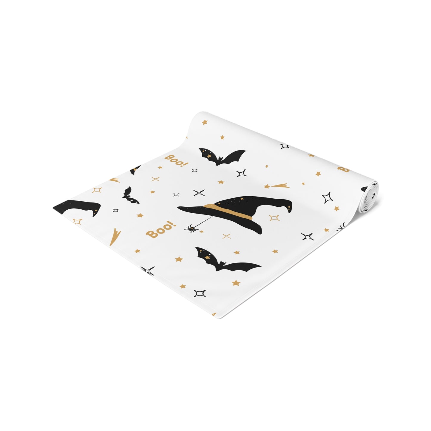 White & Gold Halloween Table Runner – Witchy Spooky Dining Decor