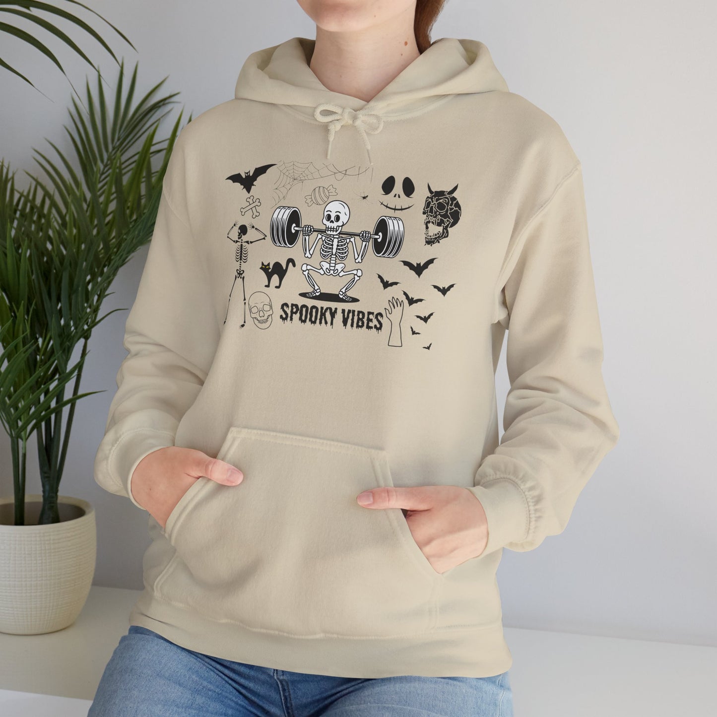 Spooky Vibes Skeleton Hoodie – Fun Halloween Gym-Themed Sweatshirt
