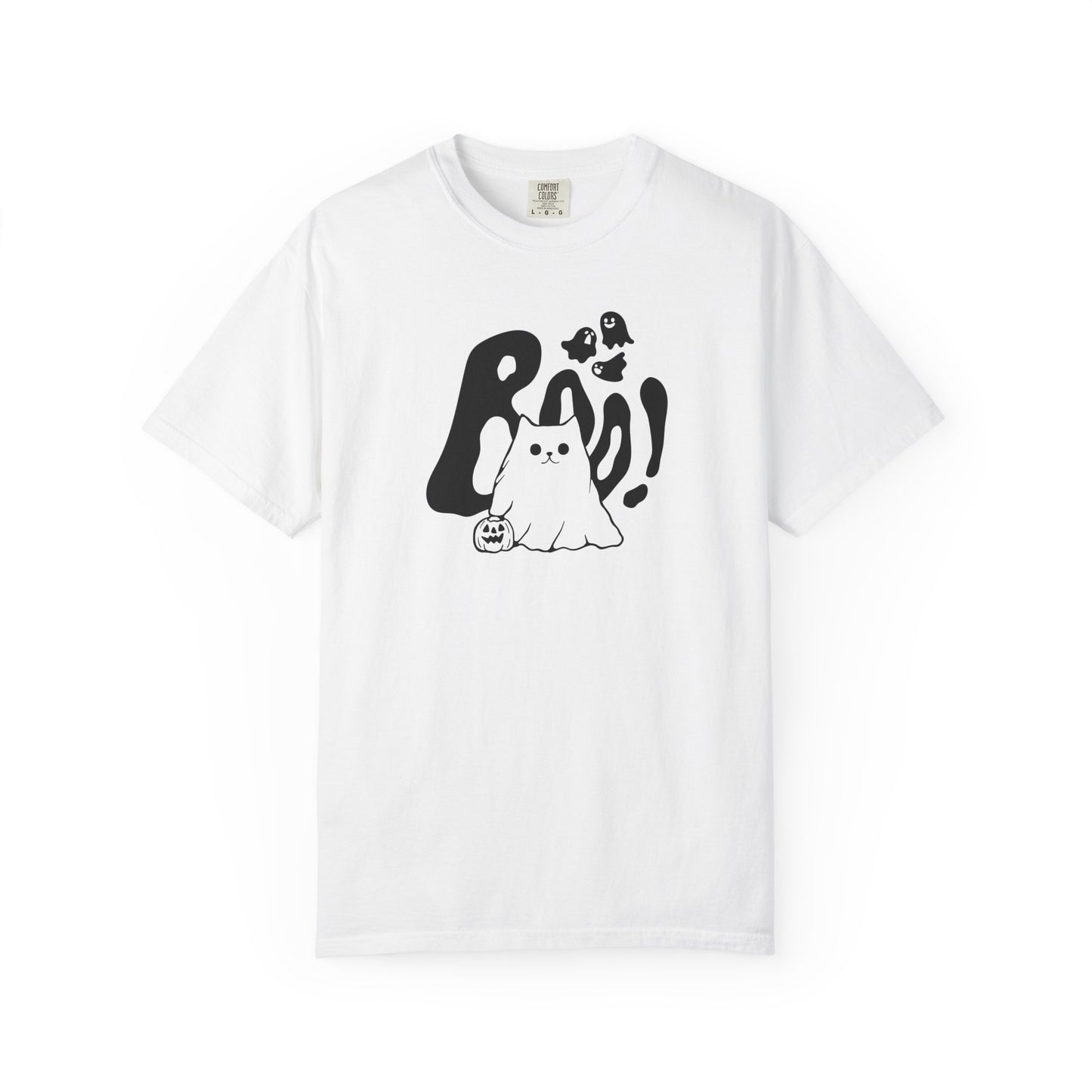 BOO Ghost Cat T-shirt– Pumpkin Purrfection for Halloween