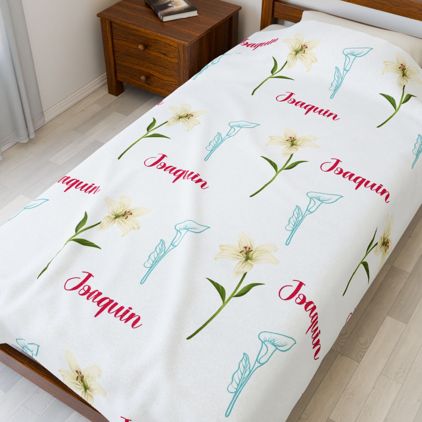 Personalized Velveteen Plush Blanket - Baby Name Floral Design for Nursery, Perfect Newborn Gift