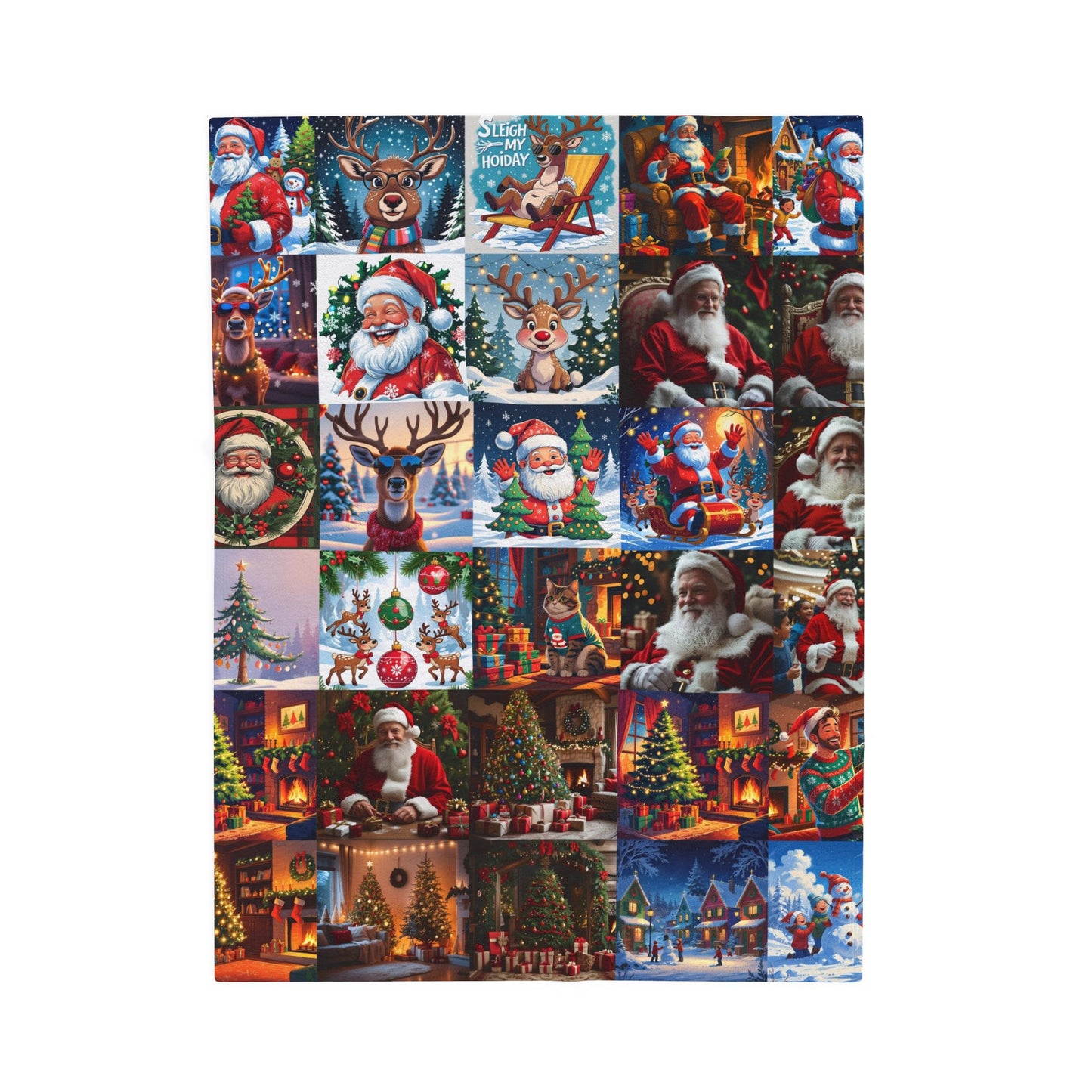Christmas Collage Velveteen Plush Blanket – Santa, Reindeer & Holiday Scenes