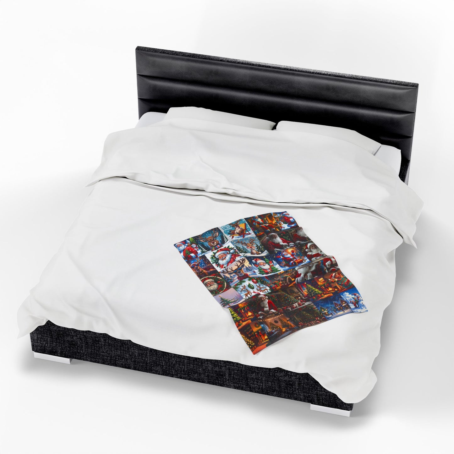 Christmas Collage Velveteen Plush Blanket – Santa, Reindeer & Holiday Scenes