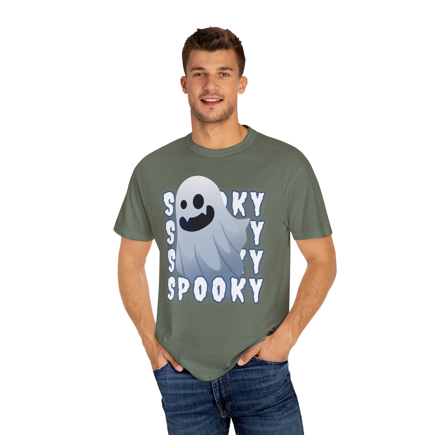 Spooky Stack Tee - Unisex Garment-Dyed T-shirt with Smiling Ghosts