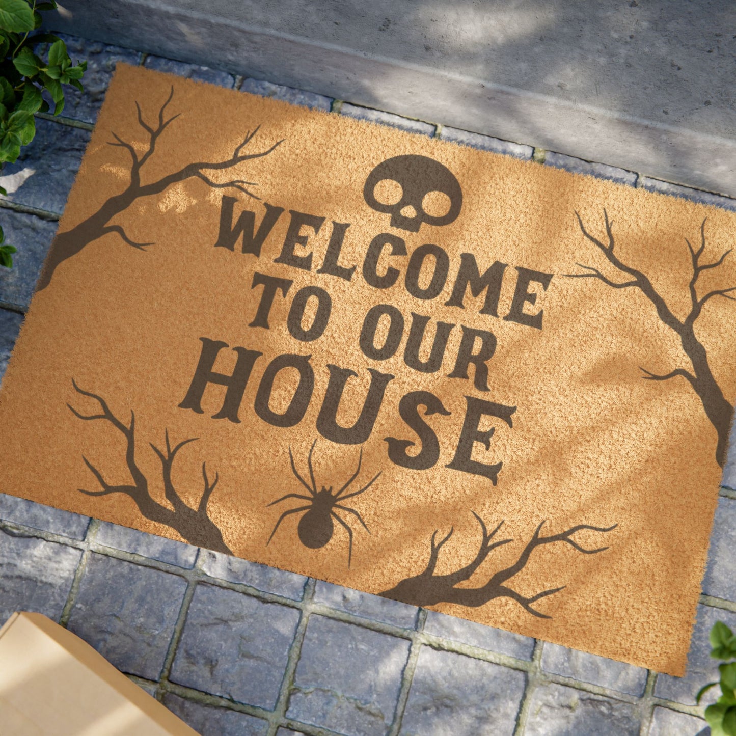 Halloween Doormat – Spooky Skull, Spider & Creepy Tree Front Porch Mat