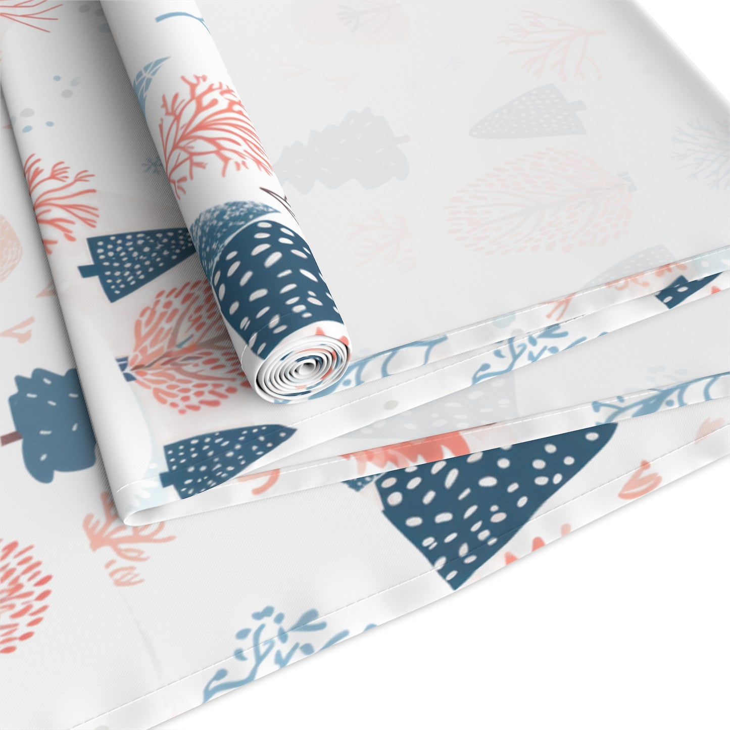 Pastel Landscape Table Runner – Whimsical Trees, Mountains & Bushes Decor