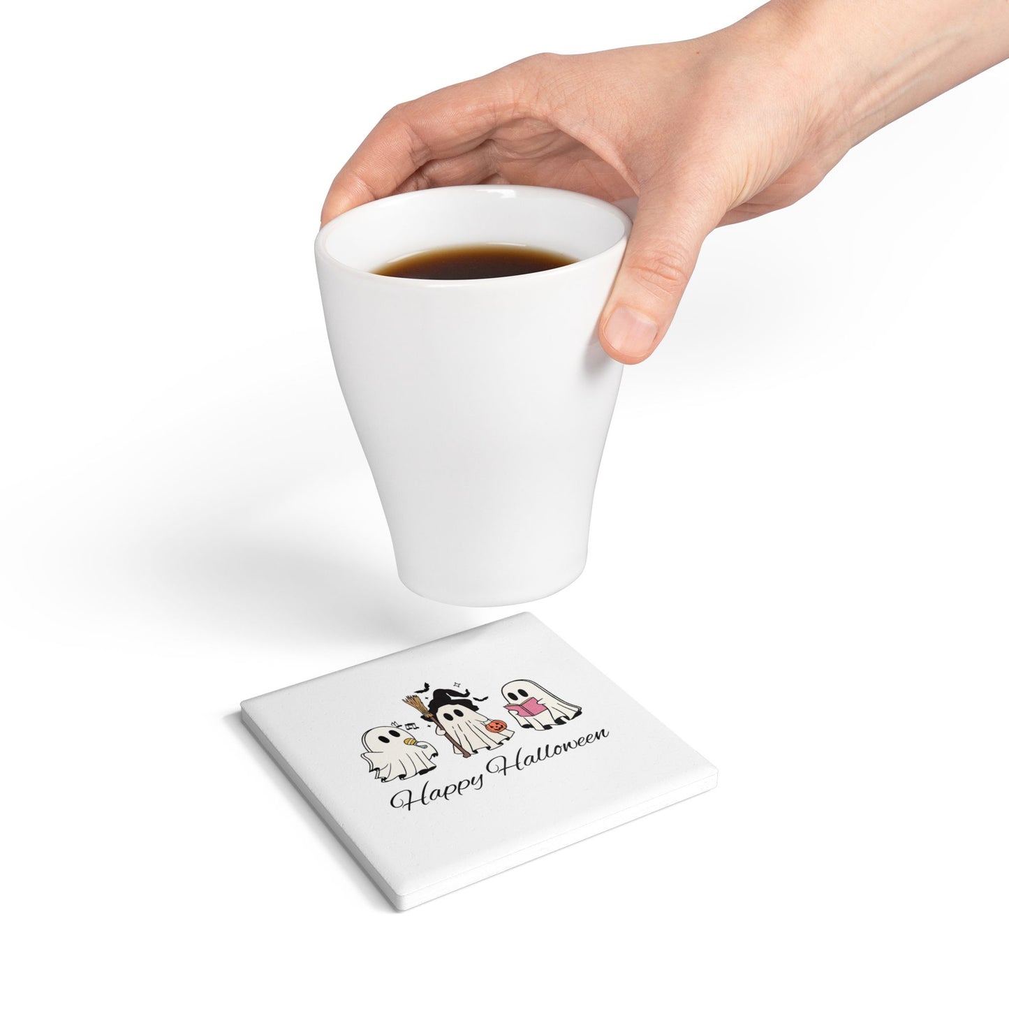 Happy Halloween Ceramic Coaster with Cute Cartoon Ghosts
