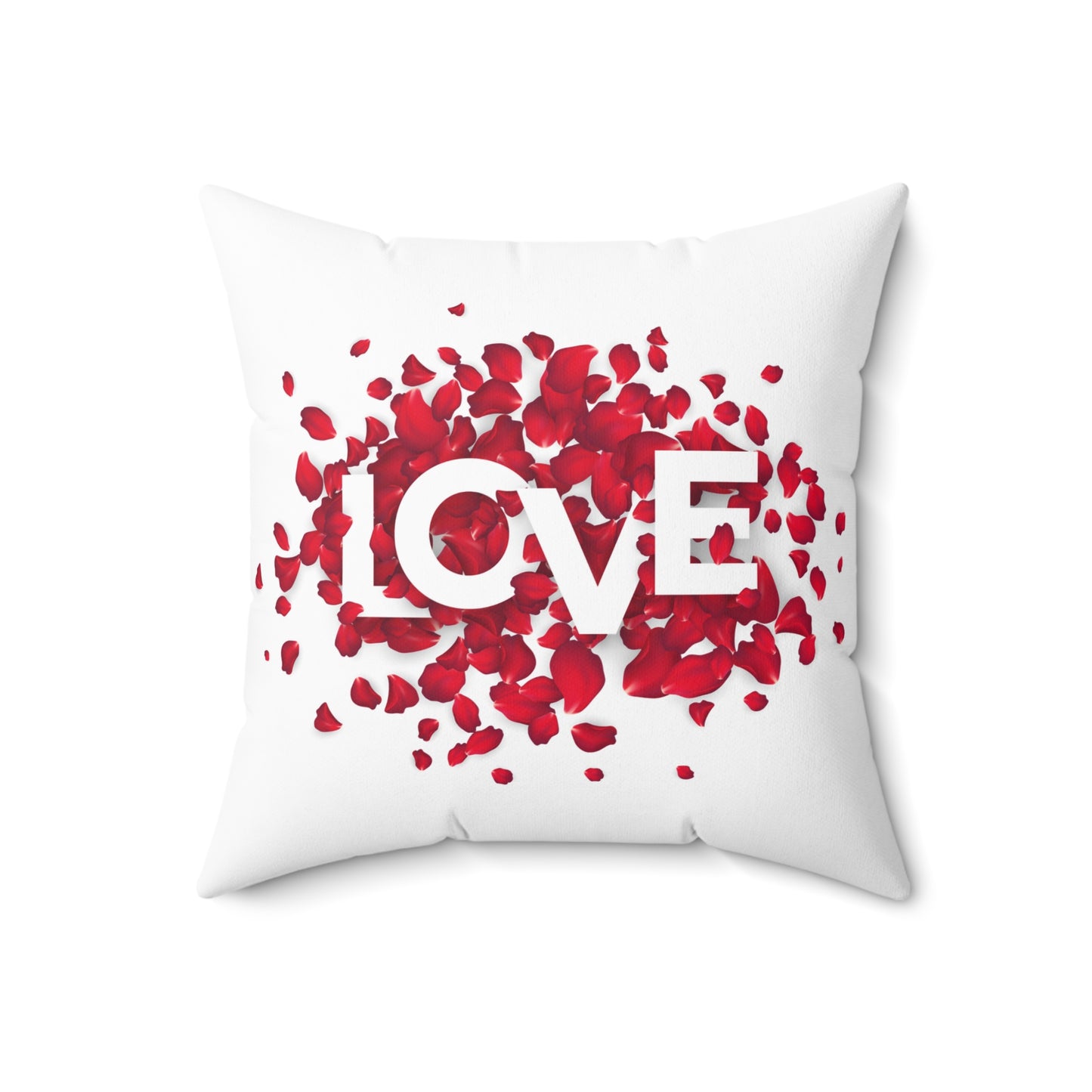 Romantic Throw Pillow with Red Rose Petals and LOVE Typography – Double-Sided Print