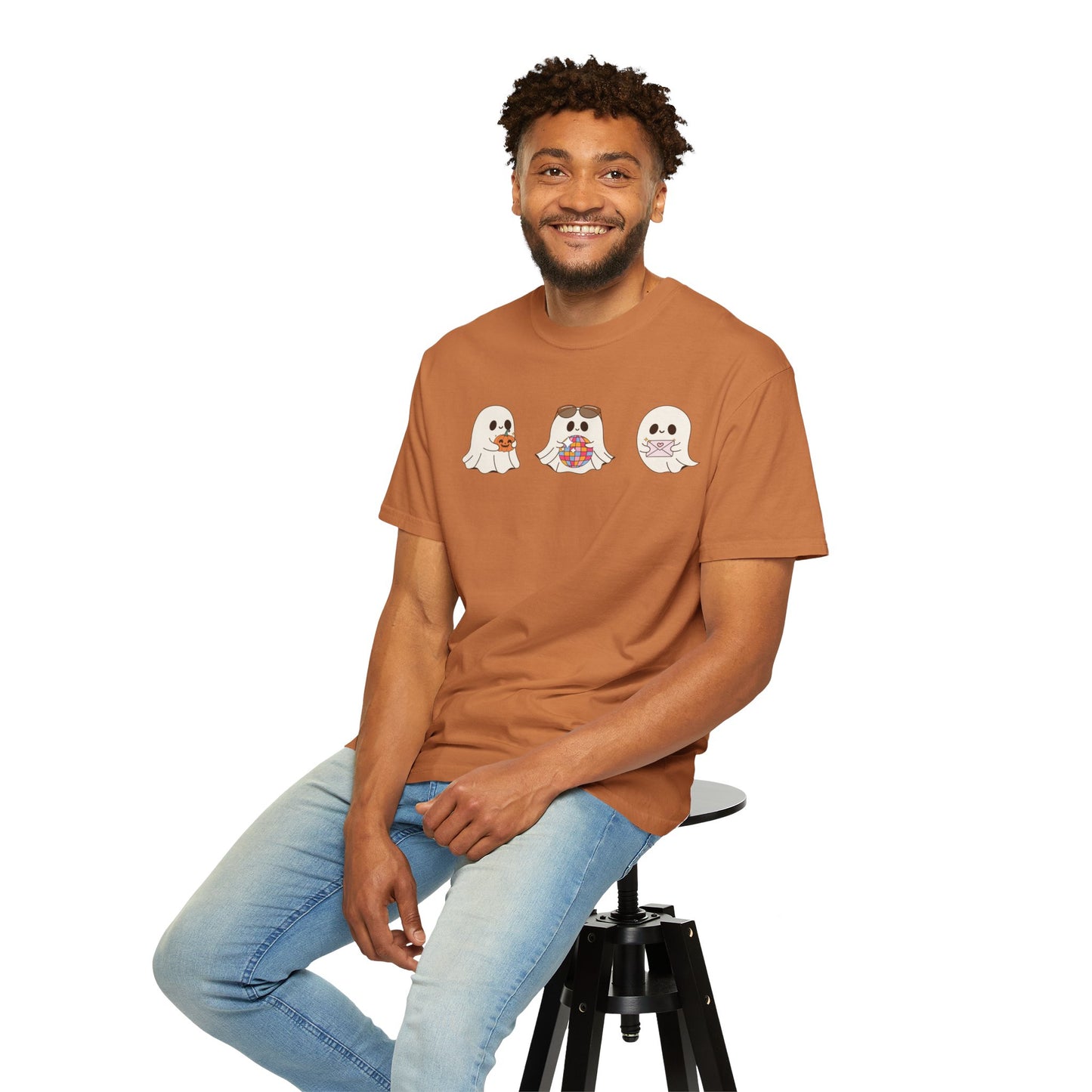 Three Cute Ghosts with Pumpkin, Trick or Treat Party Outfit – October Holiday Shirt