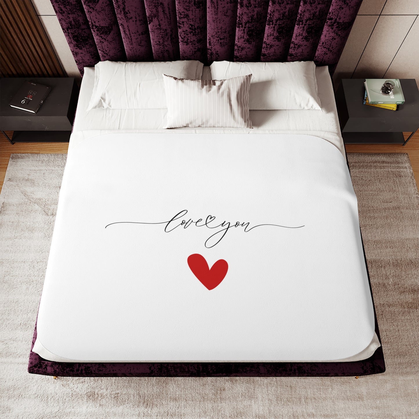 Love You Singnature with Heart Printed Sherpa Blenket for Valentine