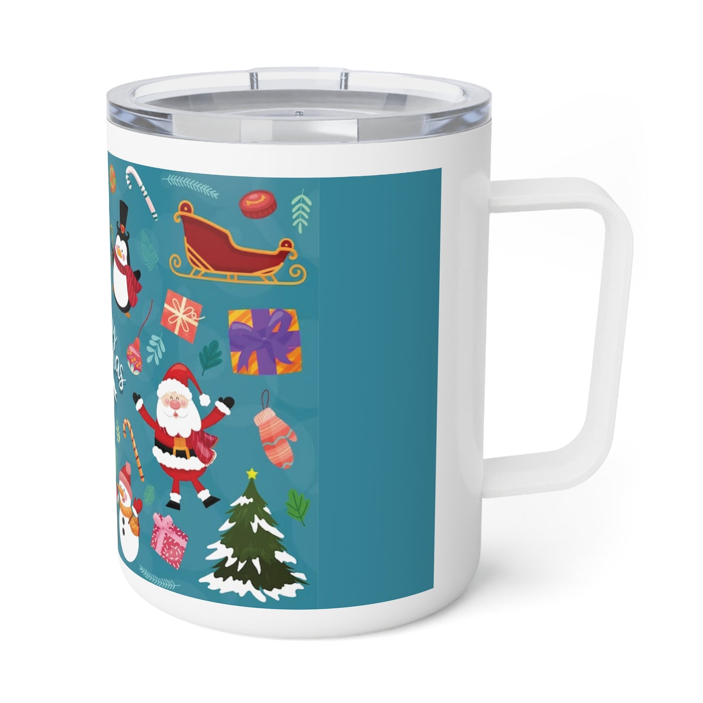 Christmas Insulated Coffee Mug – 10oz Stainless Steel Travel Cup with Lid