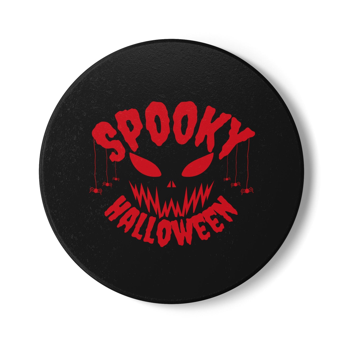 Spooky Halloween Ceramic Coaster – Creepy Face with Spider Accents