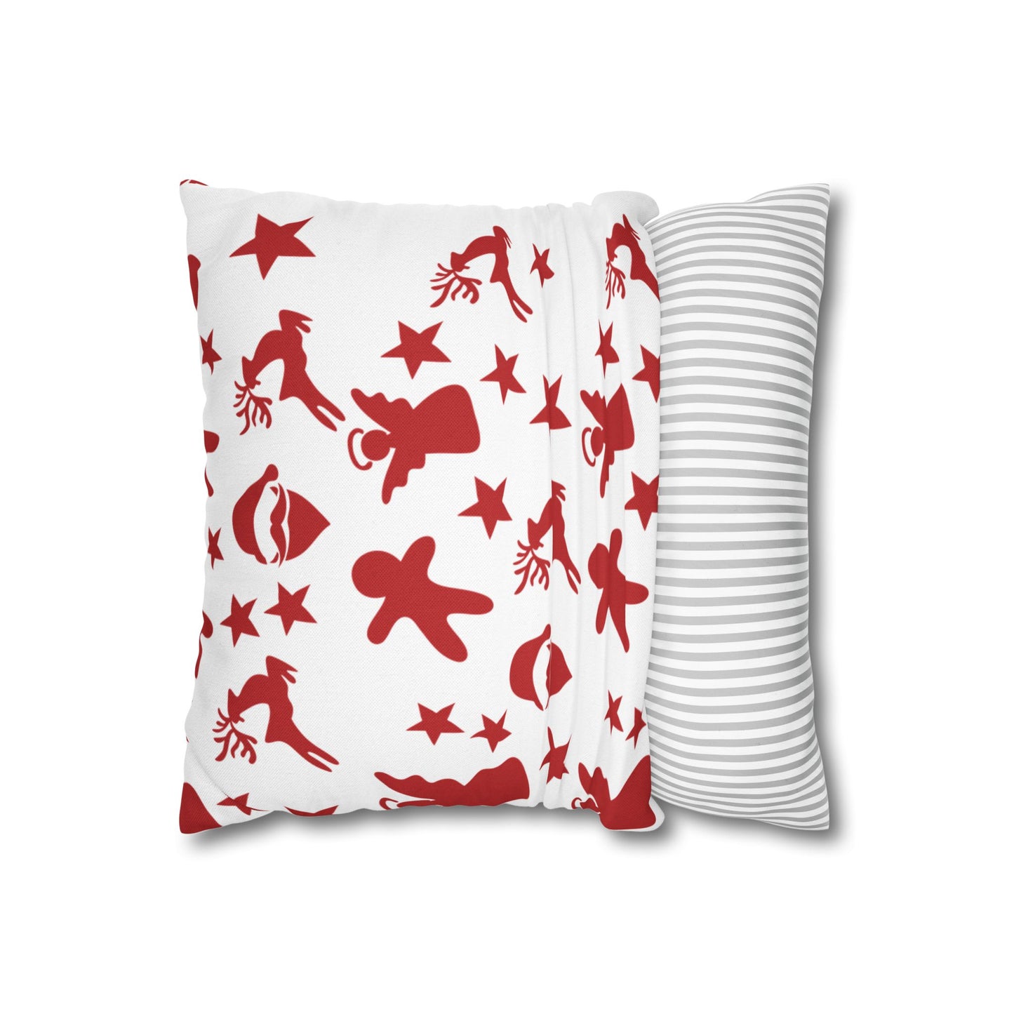 Red & White Christmas Throw Pillow - Holiday Icons Cushion Cover - Santa, Reindeer & Gingerbread Decorative Pillow - Festive Winter Home Decor