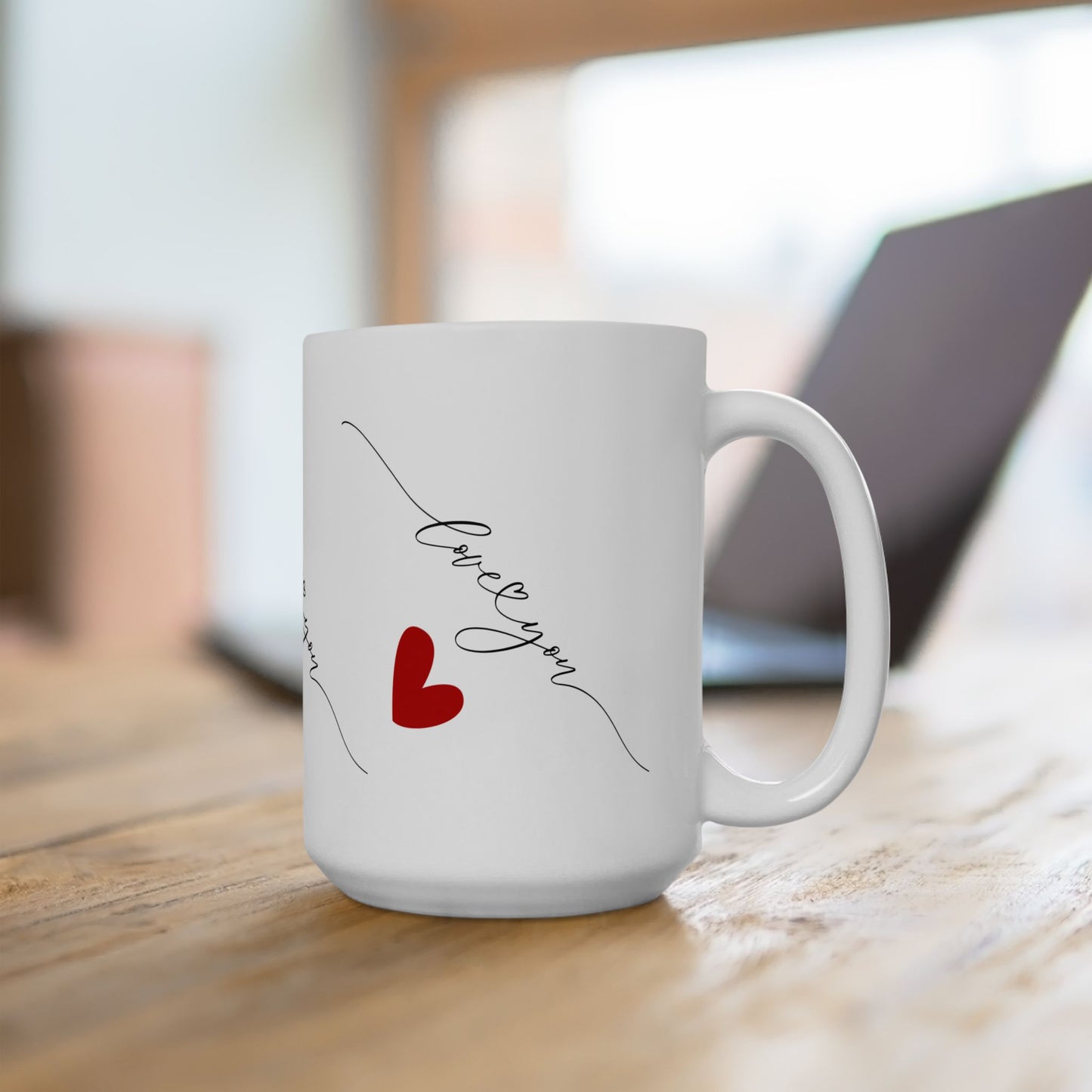 Ceramic Mug with Red Heart and Cursive Script Design