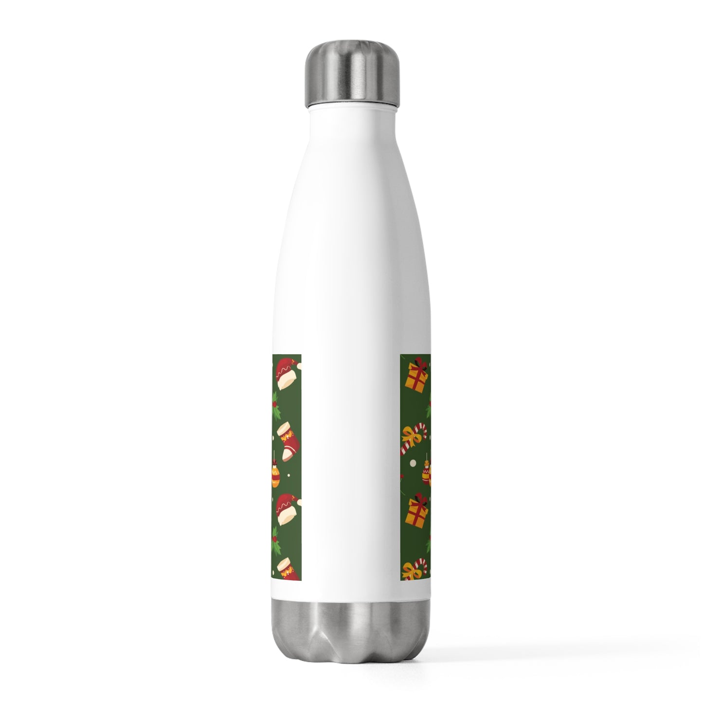 Insulated Stainless Steel Water Bottle – Green Christmas Design with Candy Canes & Holly – Eco-Friendly Holiday Gift