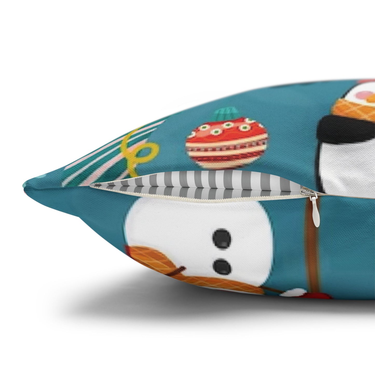 Indoor Pillowcase – Blue Christmas Design with Santa, Snowmen & Penguins – Festive Holiday Decor Accent
