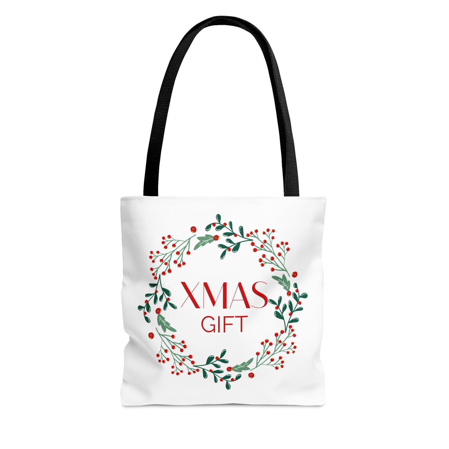 Christmas Tote Bag with “XMAS GIFT” Wreath Design – Durable All-Over Print Holiday Carryall in 3 Sizes