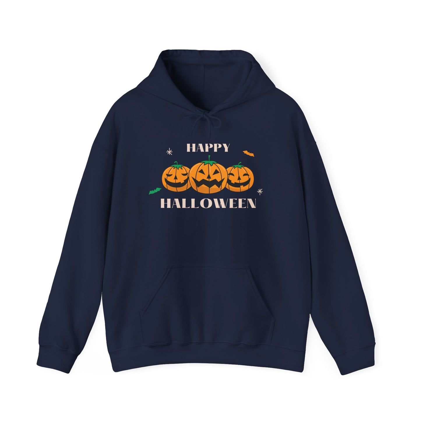 Happy Halloween" Pumpkin Trio Hoodie – Festive & Cozy for Spooky Season