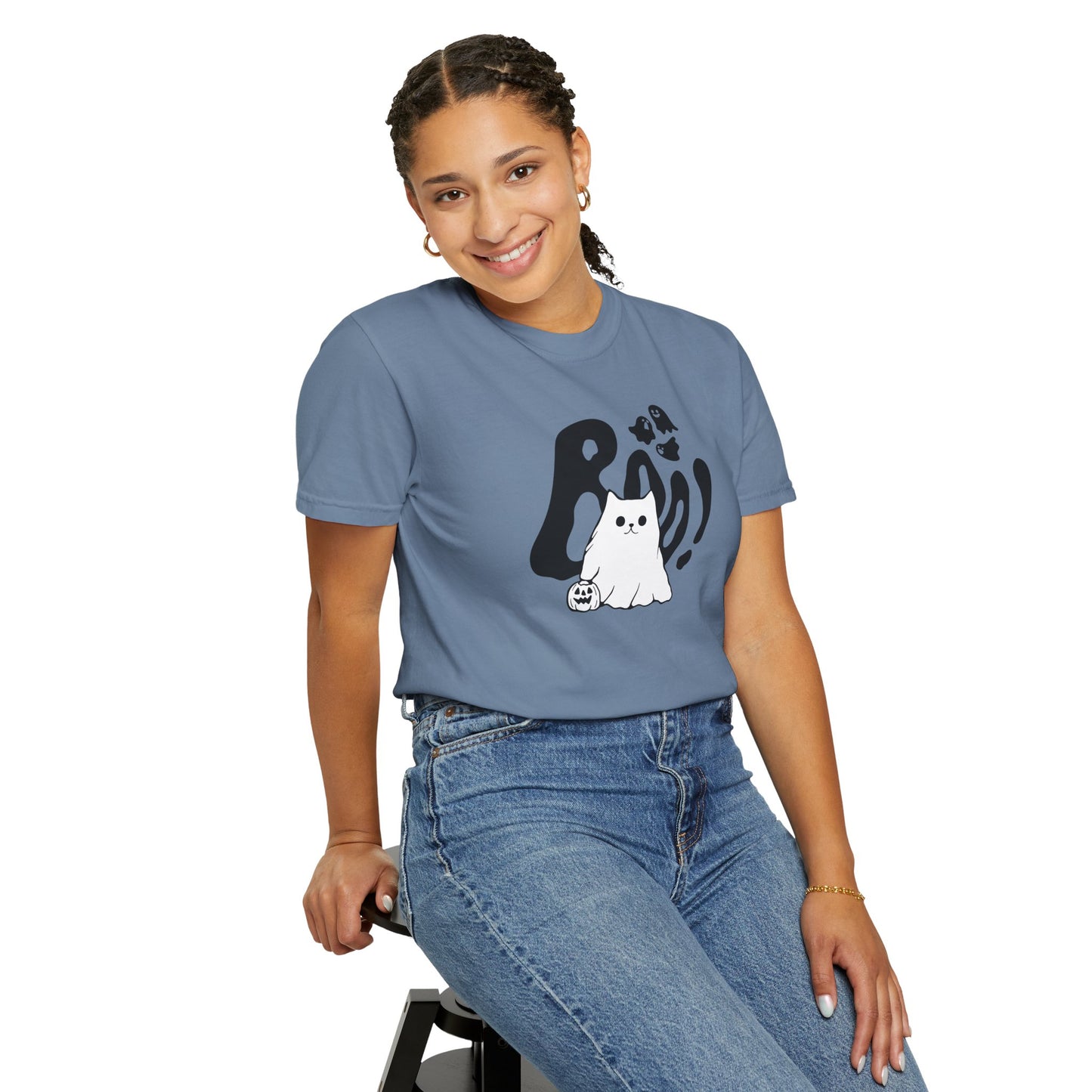 BOO Ghost Cat T-shirt– Pumpkin Purrfection for Halloween