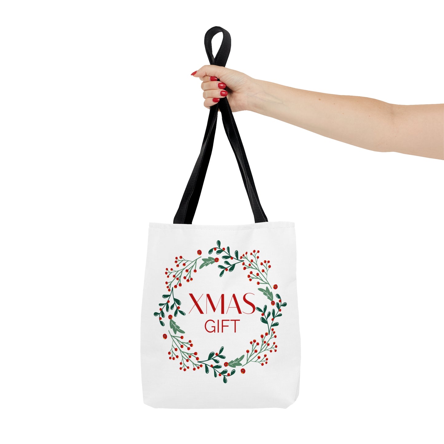 Christmas Tote Bag with “XMAS GIFT” Wreath Design – Durable All-Over Print Holiday Carryall in 3 Sizes