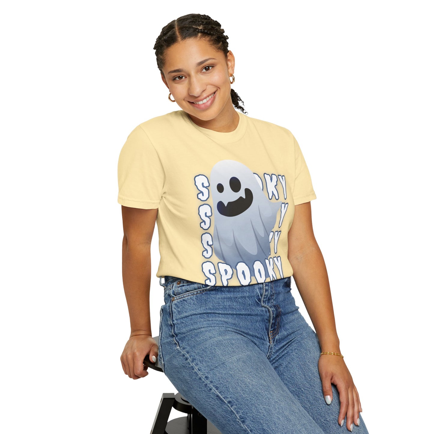 Spooky Stack Tee - Unisex Garment-Dyed T-shirt with Smiling Ghosts