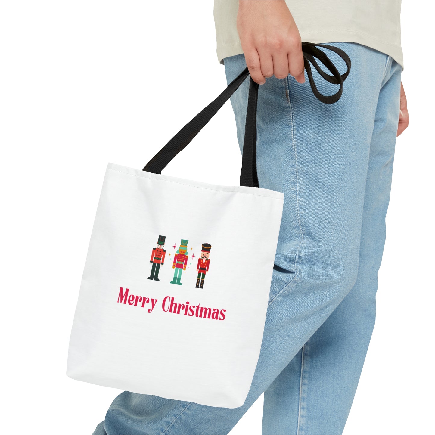 Tote Bag – Nutcracker Trio with “Merry Christmas” Text – Gift for Holiday Shoppers & Seasonal Outings