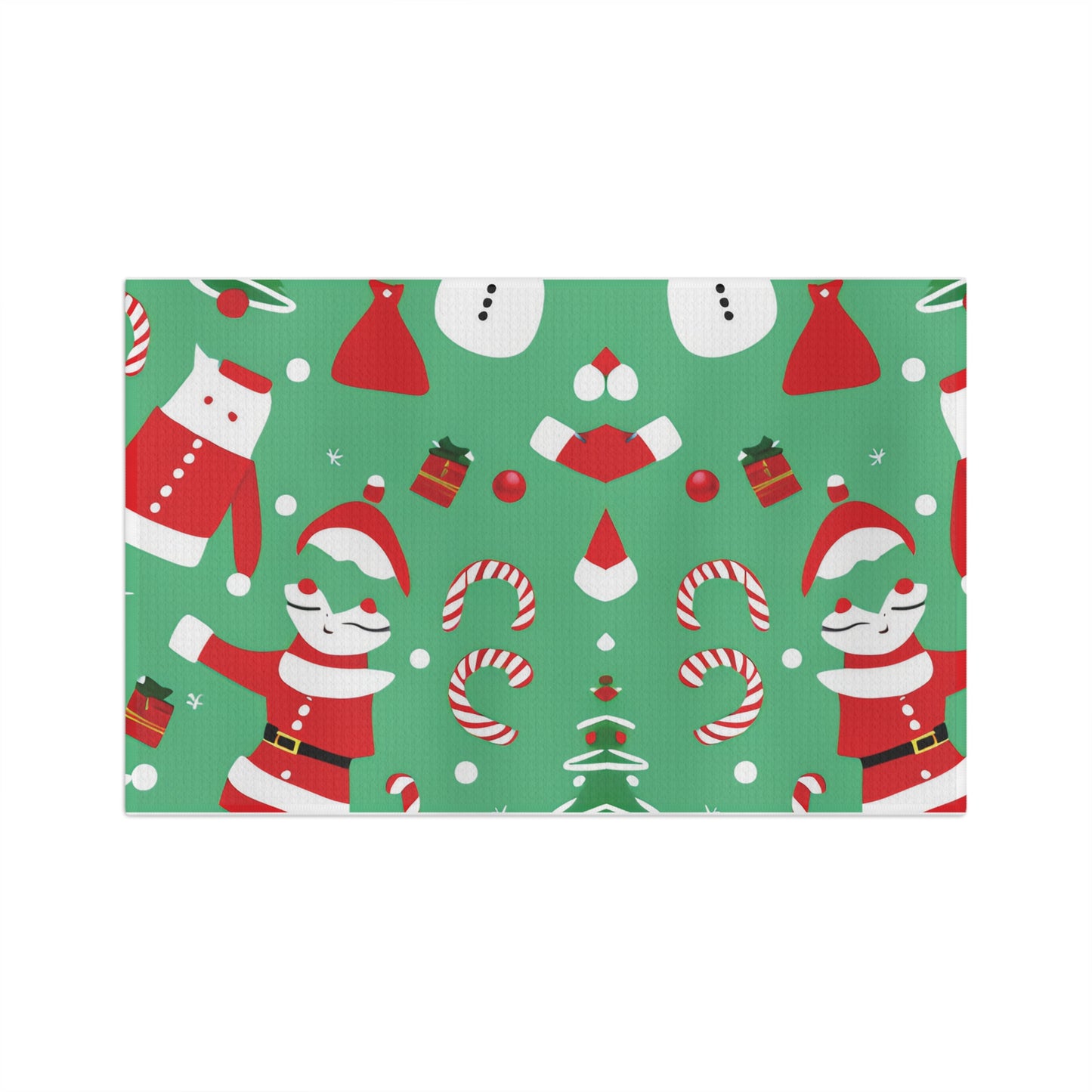 Tea Towel – Green Christmas Design with Santa, Candy Canes & Snowflakes – Festive Kitchen Decor & Gift