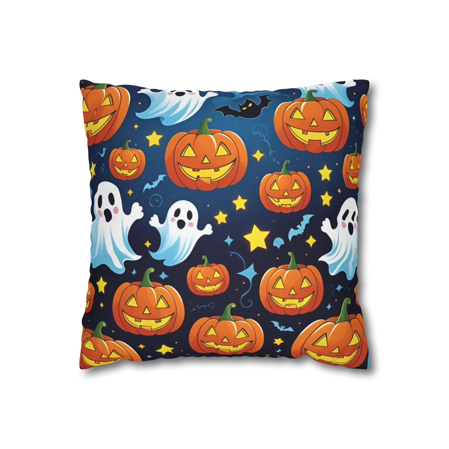 Playful Halloween Pillowcase with Jack-o'-Lanterns, Ghosts & Stars – Fun Halloween Throw Pillow Cover