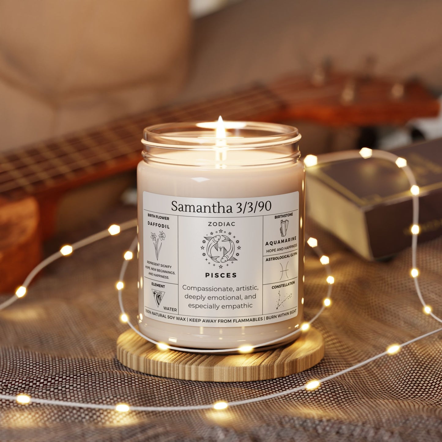 Birthday Tribute with Floral & Zodiac Details – Scented Soy Candle, 9oz