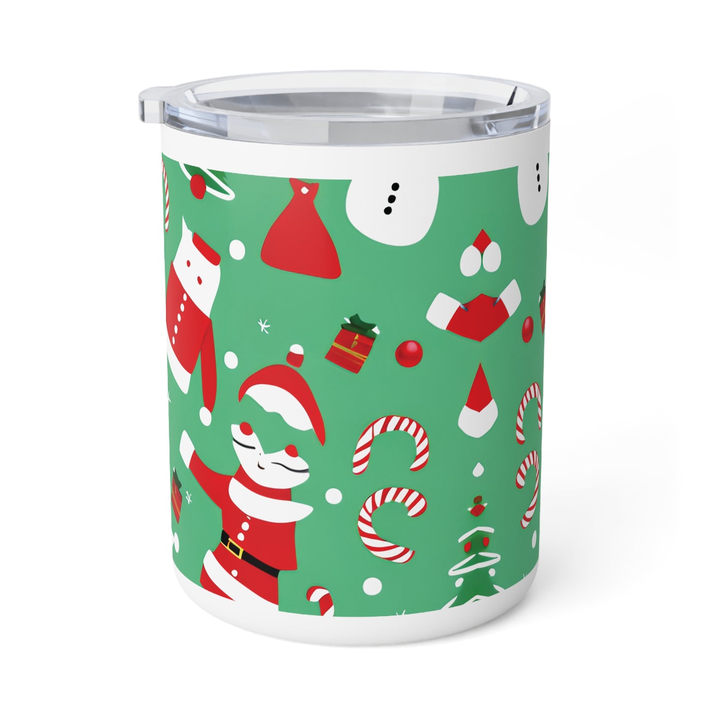 Christmas Insulated Coffee Mug 10oz – Stainless Steel Travel Tumbler with Clear Lid