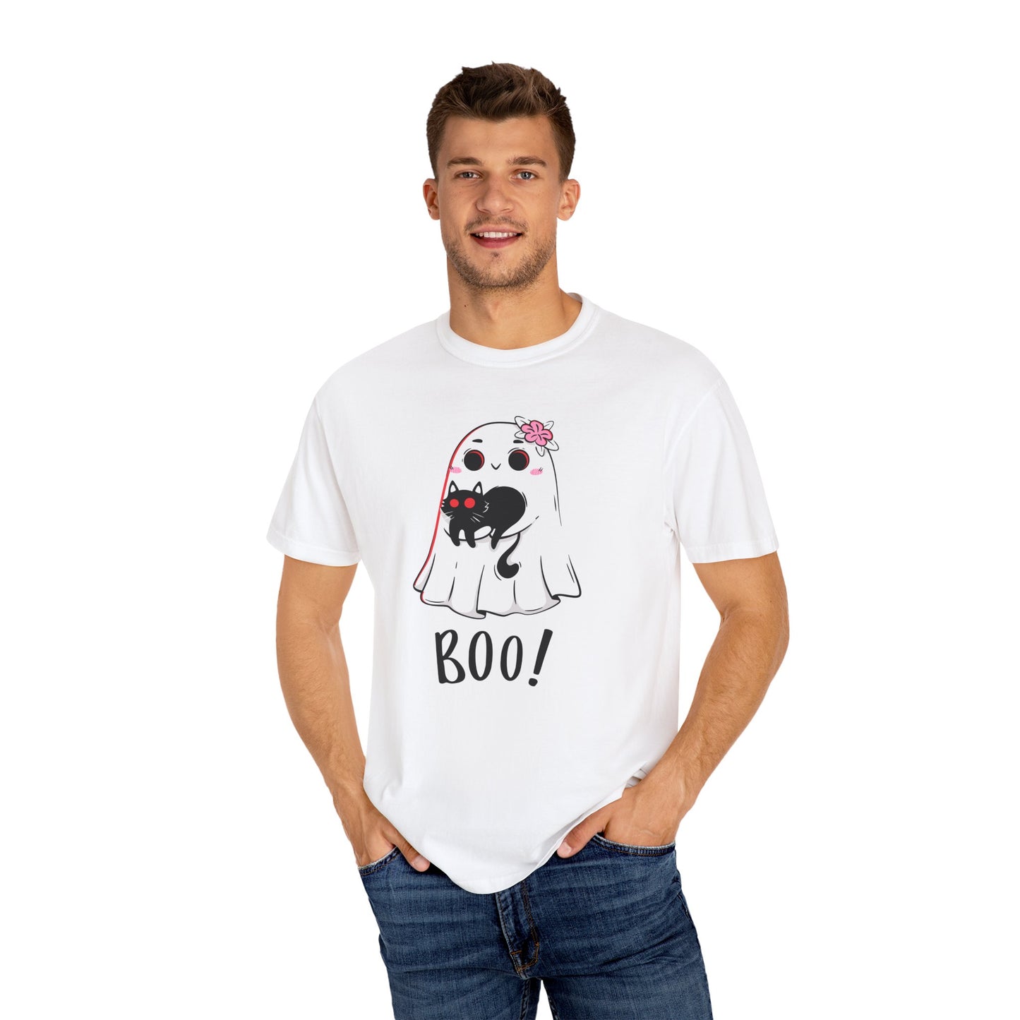 BOO Buddies Tee – Ghost & Cat Duo with Floral Charm