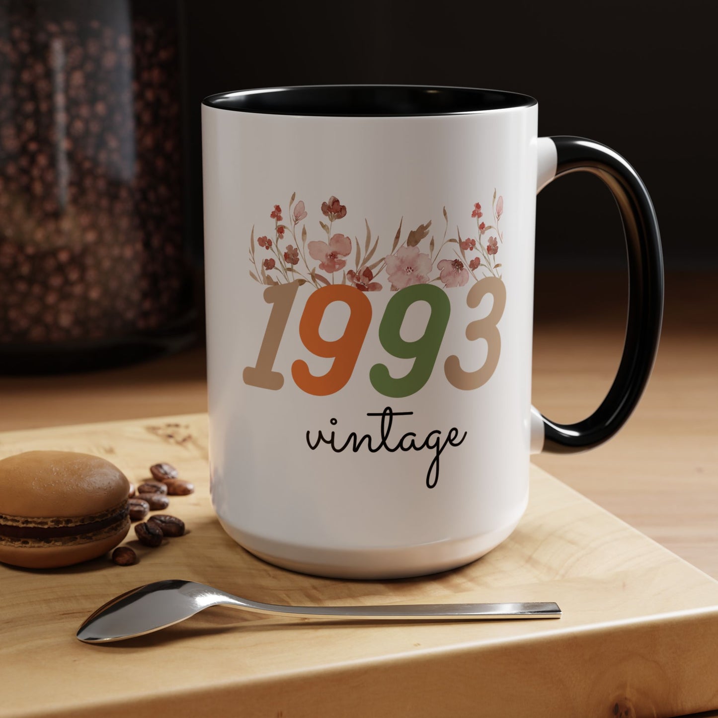 Vintage 1993 Floral Mug – Custom Two-Tone Ceramic Drinkware, 11oz