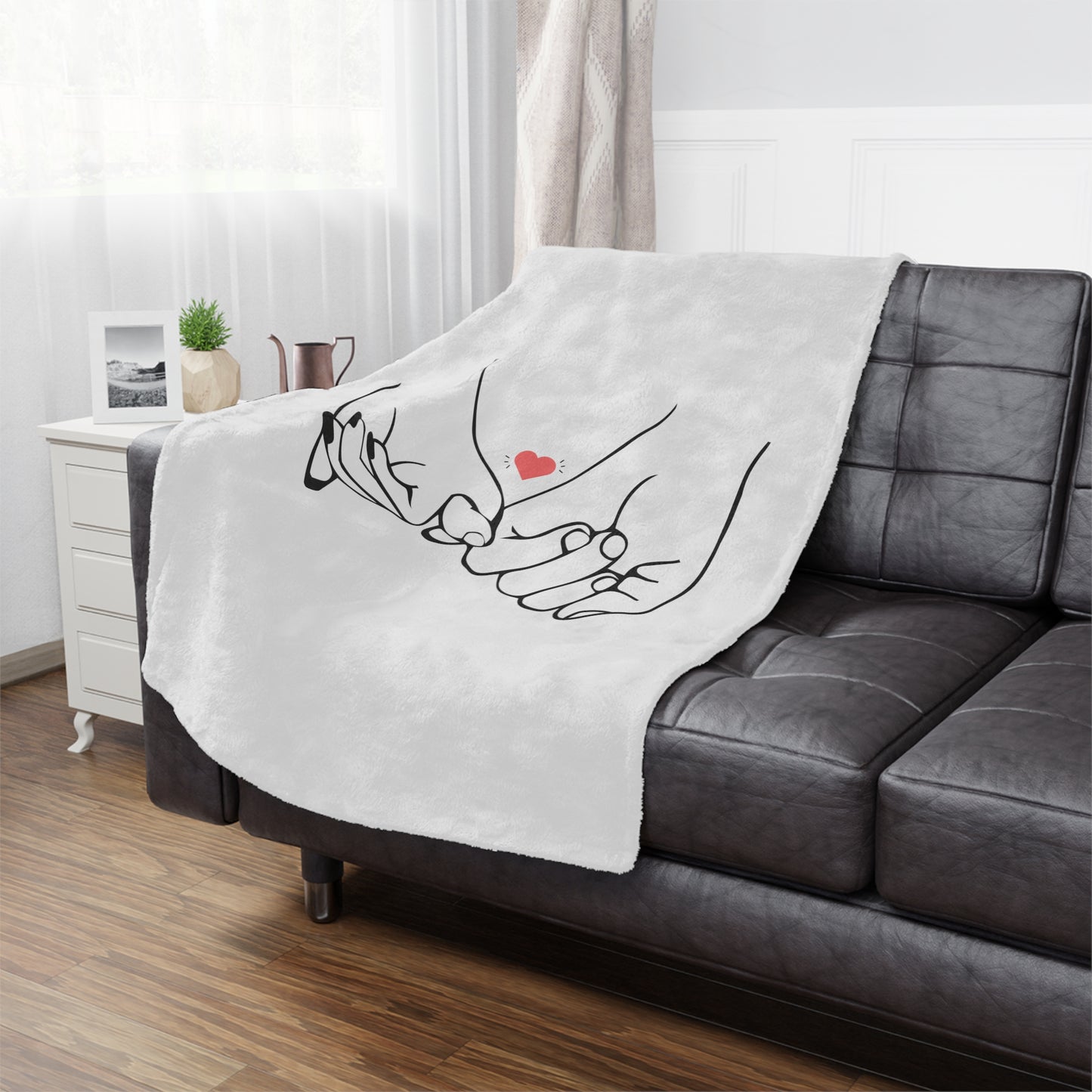 Couple's Hand with Love You Printed Valentine Minky Blanket
