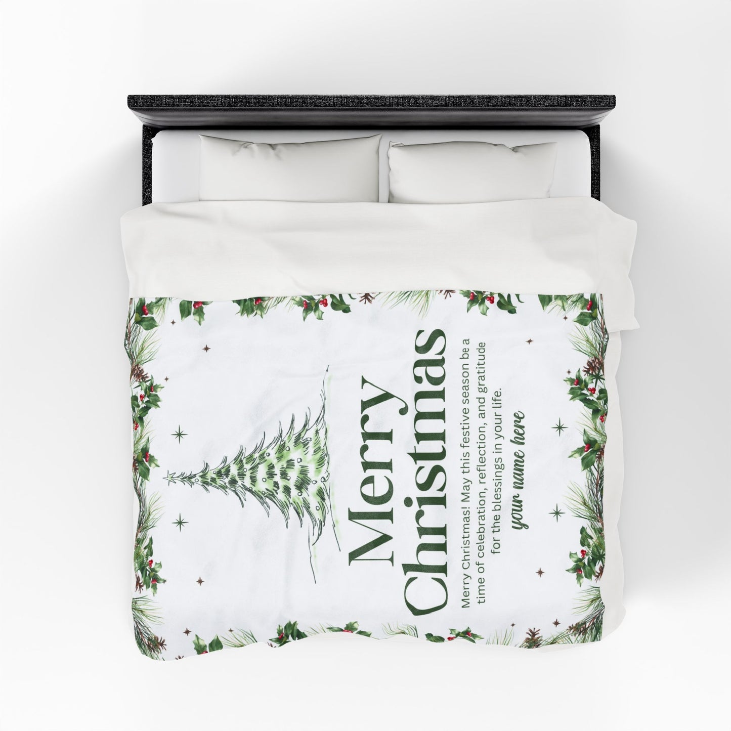 Personalized White Christmas Tree Blanket – Festive Holiday Throw with Heartfelt Message