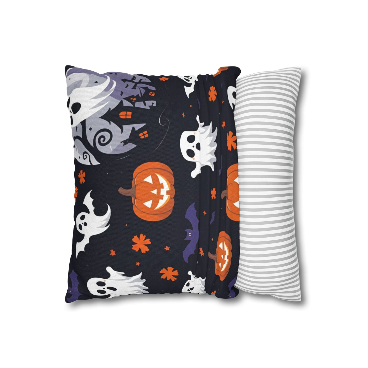 Square Pillowcase - Cute Halloween Ghosts Pumpkins Bats Kids Spooky Decor