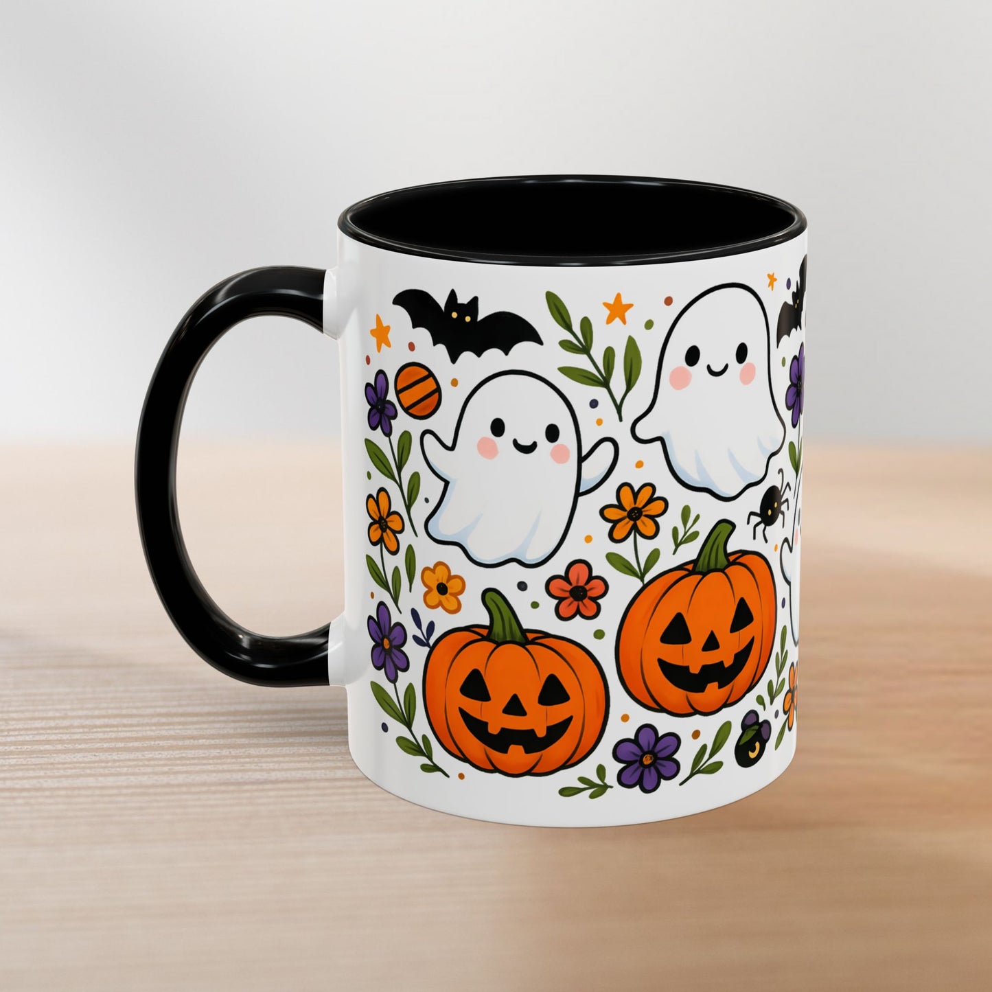 Halloween Ghost Pumpkin Mug – Spooky Bats & Witchy Coffee Cup