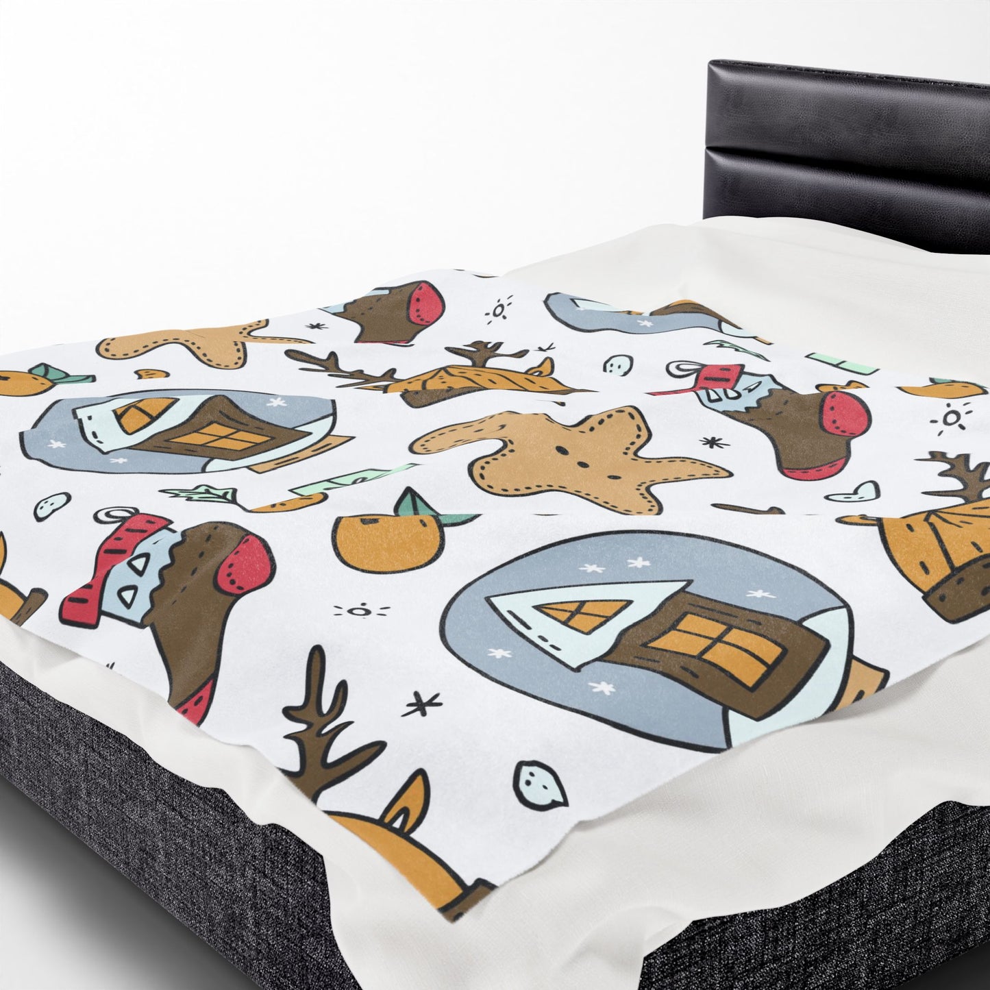 Velveteen Plush Blanket - Gingerbread & Snow Globe Festive Holiday Throw