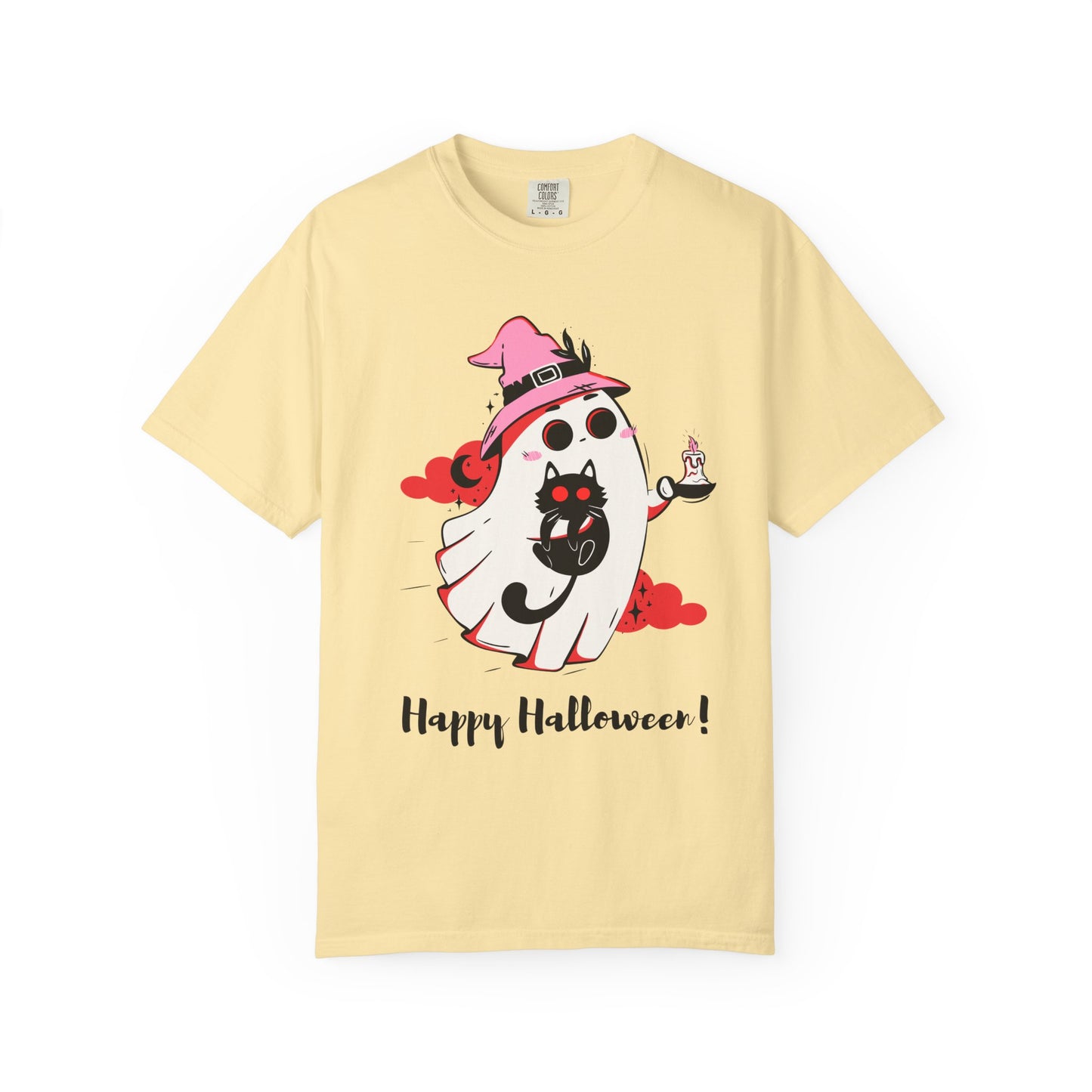 Ghostly Glam T-Shirt - Witchy Whimsy with Cat Companion