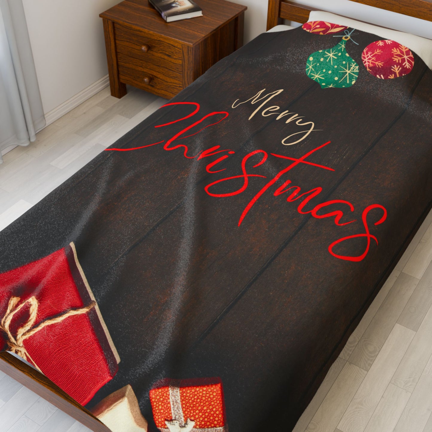 Merry Christmas Printed Velveteen Plush Blanket, Coffee