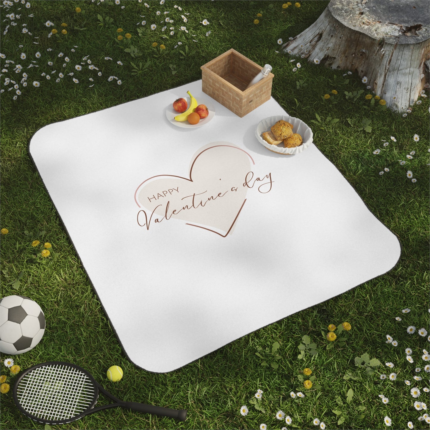 Happy Valentine inside Heart Picnic Blanket for Valentine Day