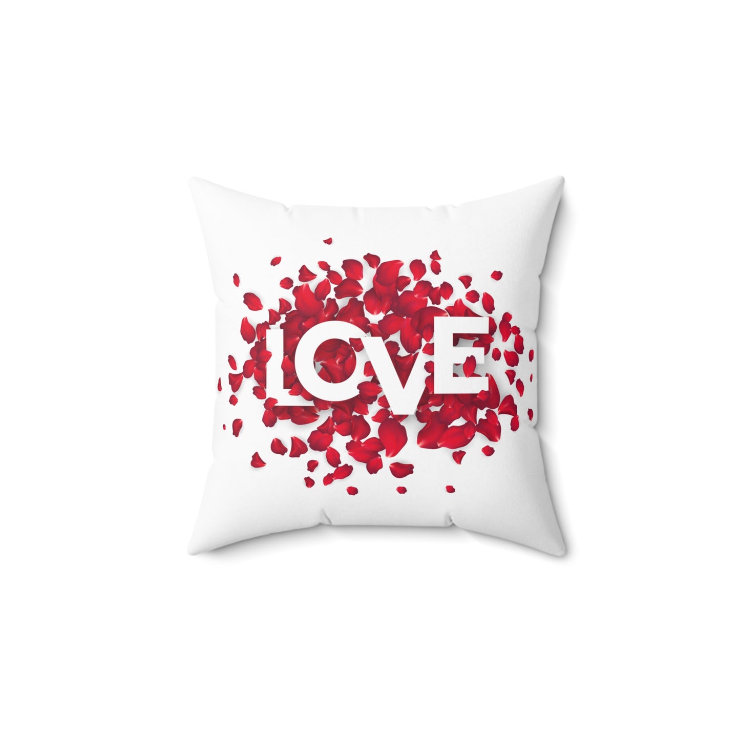 Romantic Throw Pillow with Red Rose Petals and LOVE Typography – Double-Sided Print