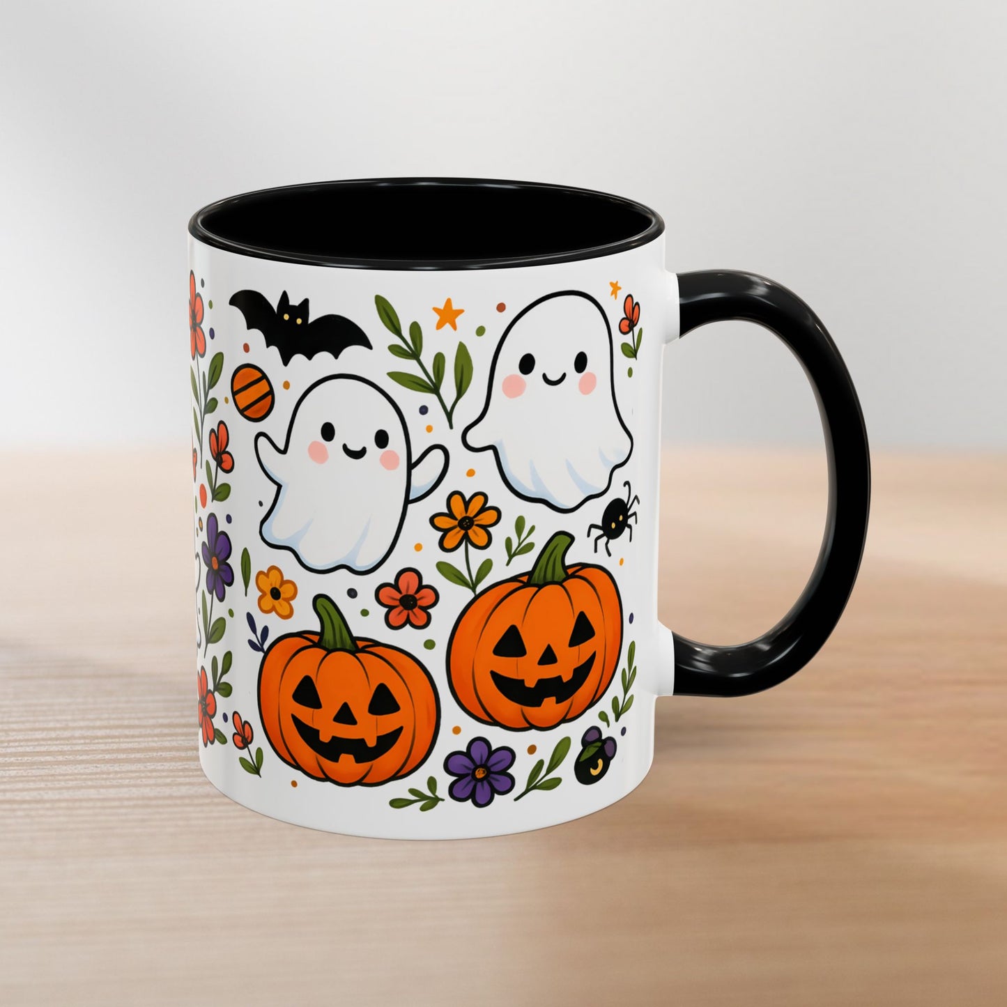 Halloween Ghost Pumpkin Mug – Spooky Bats & Witchy Coffee Cup