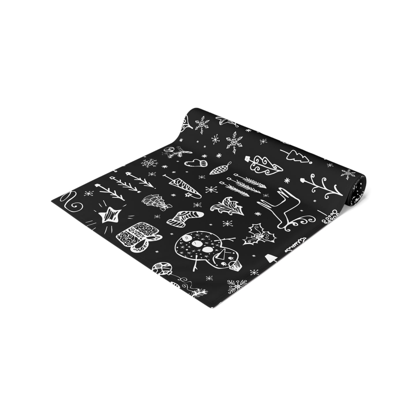 Christmas Table Runner – Black & White Christmas Icons – Holiday Dining Decor & Winter Gift
