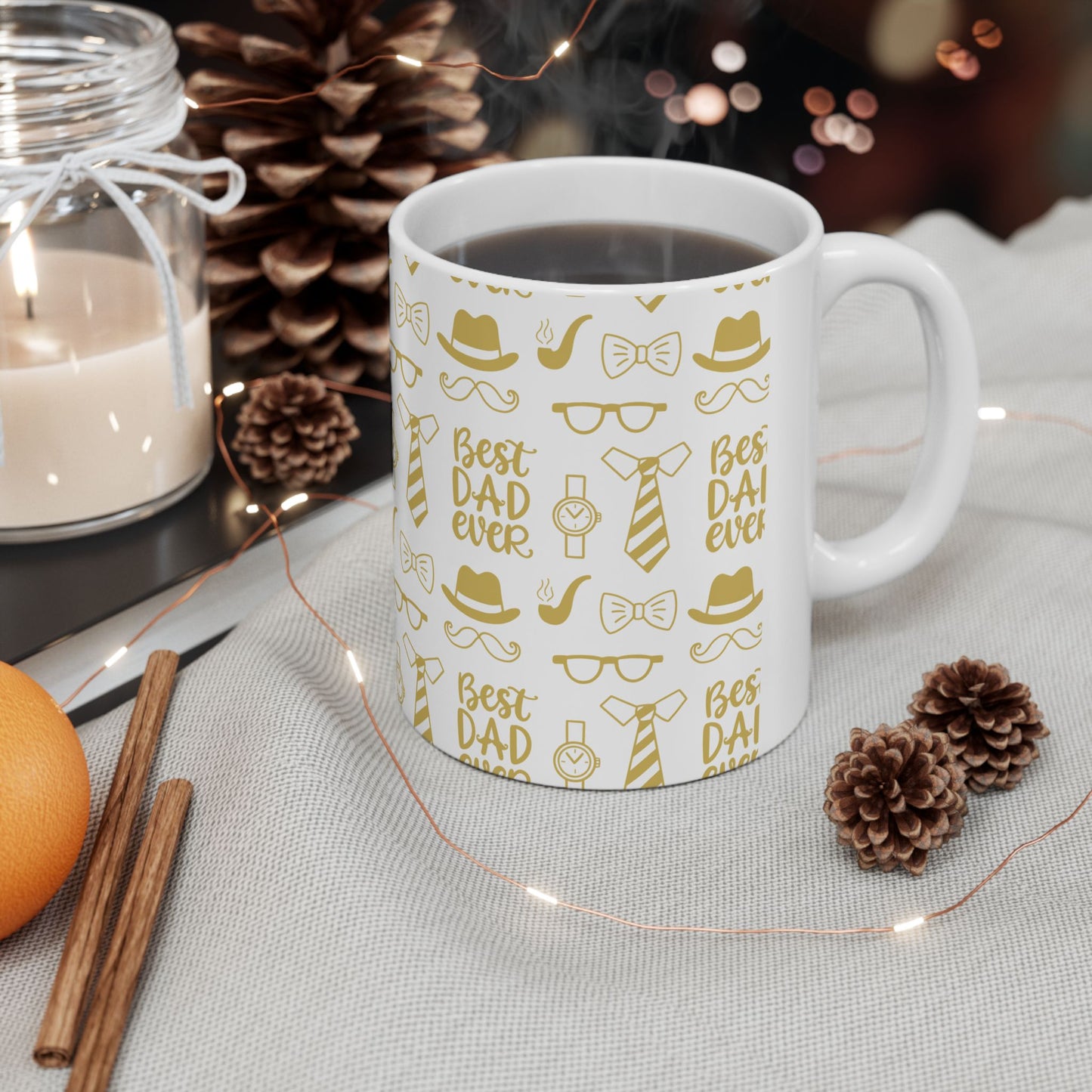 Best Dad Ever Mug – Gold Motif Father’s Day Coffee Cup with Classic Icons, 11oz & 15oz